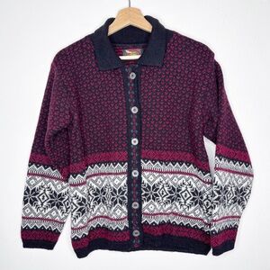 Vintage Alps 100% Wool Nordic Silver Button Cardigan Size Small EUC